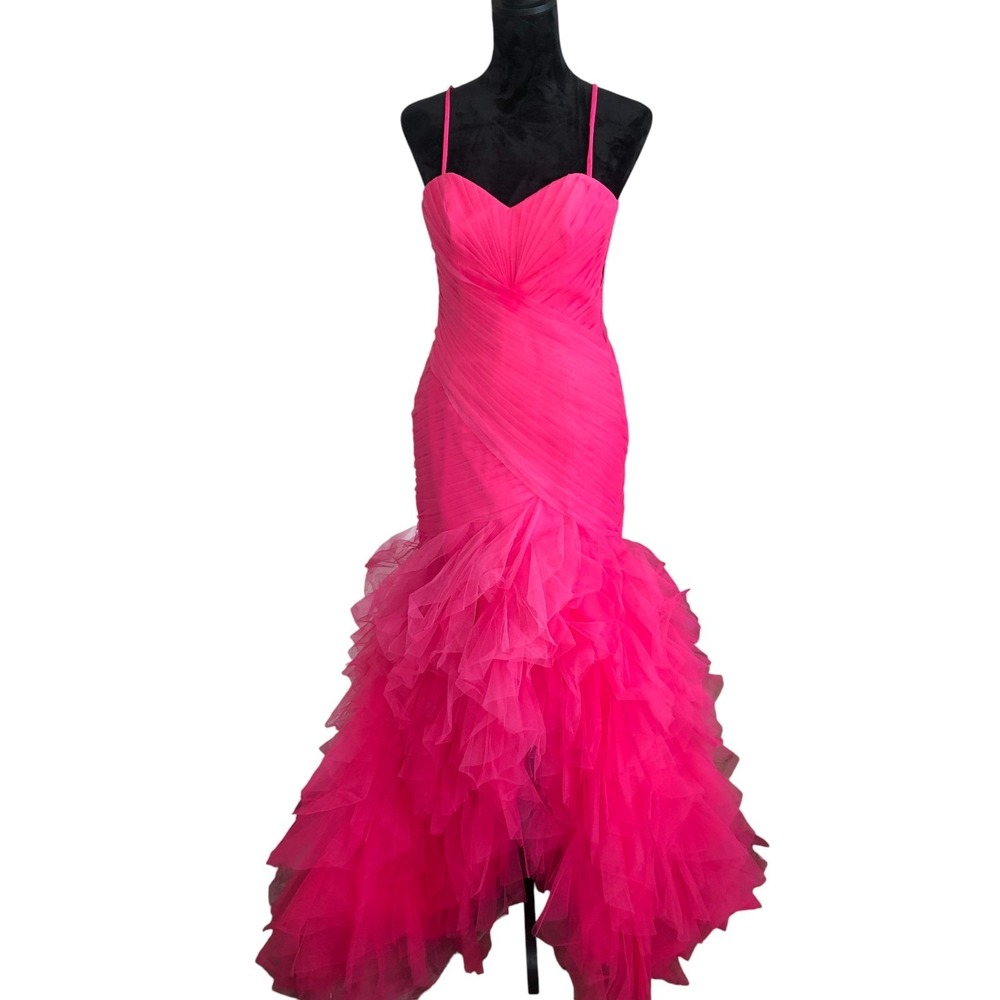 Hot Pink Strapless Prom Gown Tulle Mermaid Wedding Guest Maxi Barbie Dress Sz‎ 6